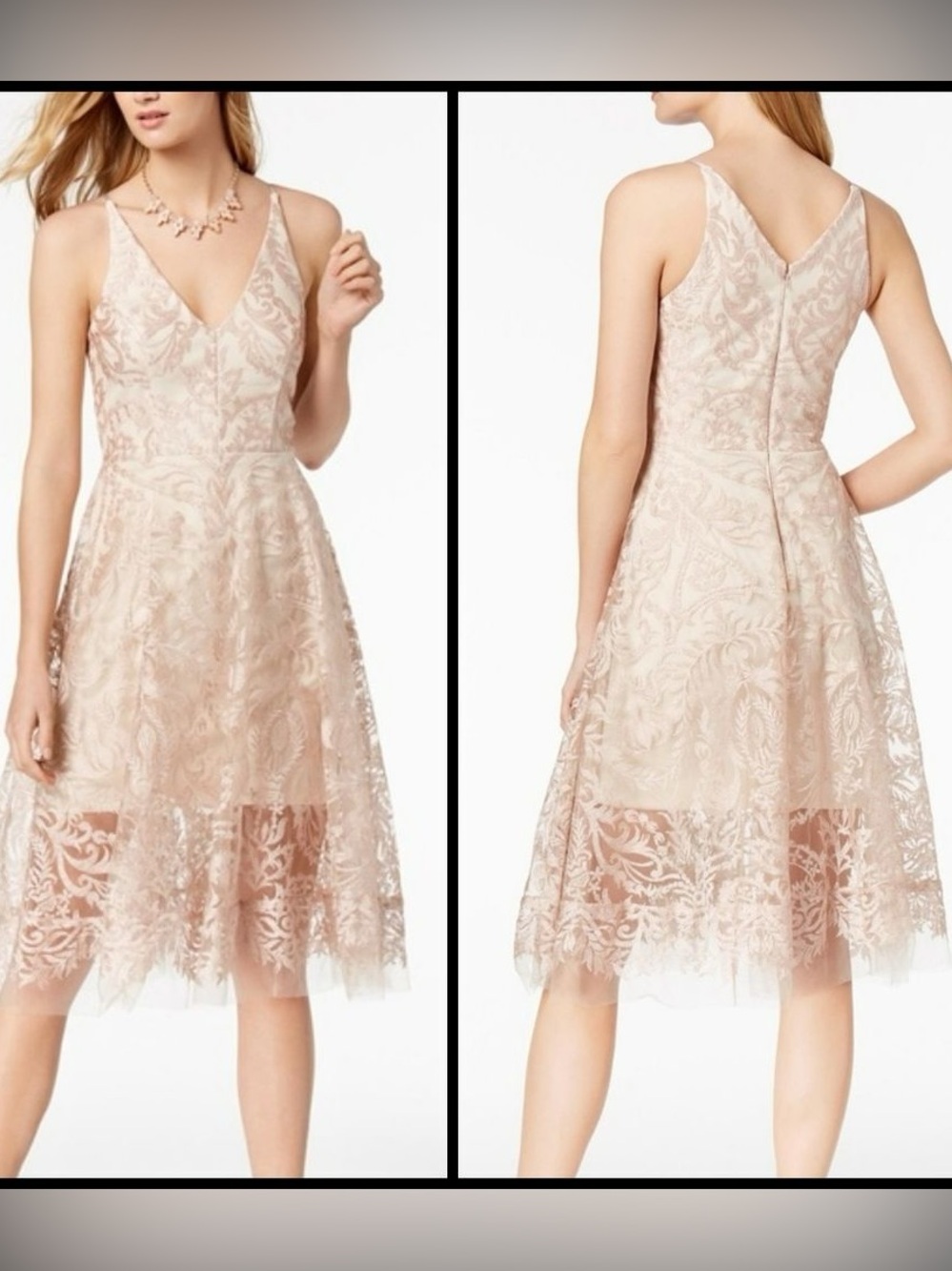 XSCAPE 6 Blush Pink Floral Embroidered Lace Midi Formal Coquette Dress